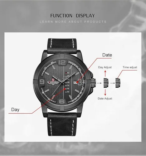 Vista 3 de NAVIFORCE Fecha Cuarzo Hombres Casual Militar Deportes Japón Movimiento de Cuarzo Relojes de Pulsera de Cuero Genuino Gery