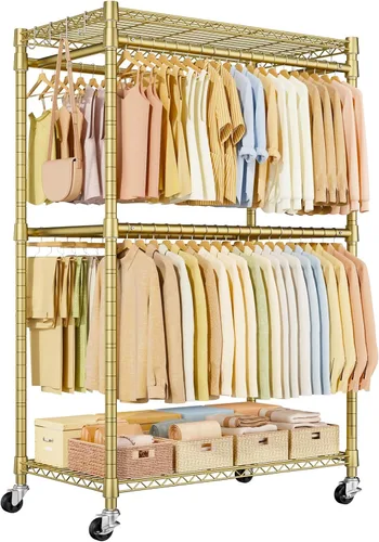 Vista 13 de P4 Plus Perchero Rodante de Ropa Resistente, Percheros de Ropa para Colgar Ropa, Percheros de Vestir Independientes con Ruedas, Perchero de Armario