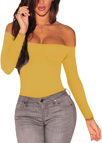 Vista 3 de Lrady Body de manga larga para mujer, con hombros descubiertos, leotardo