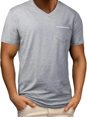 Vista 7 de Camisetas básicas de manga corta para hombre, estilo casual, color liso, cuello en V, para verano, playa, con bolsillo