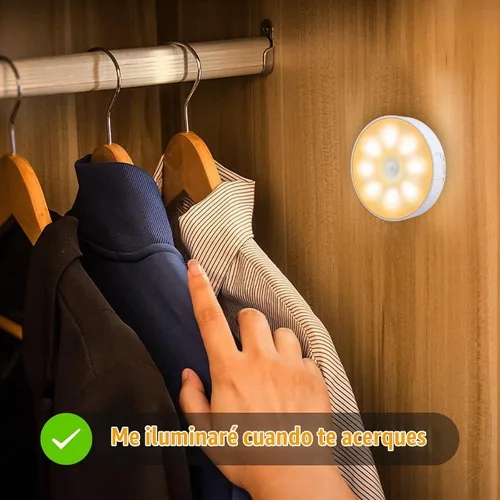 Vista 7 de 3 luces con sensor de movimiento, luz nocturna recargable (3000 K amarillo cálido) 8 LED, con cable USB y parche magnético, 3 modos, luz de pared