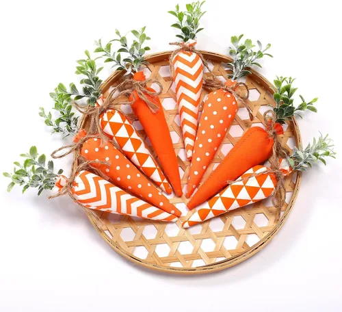 Vista 5 de Skylety Decoraciones de zanahoria de Pascua, paquete de 8 unidades, zanahorias artificiales de tela, no tejidas para rellenos de cestas de Pascua