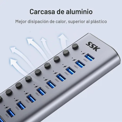 Vista 6 de SSK Concentrador USB 3.0 alimentado por 10 puertos, concentrador de carga