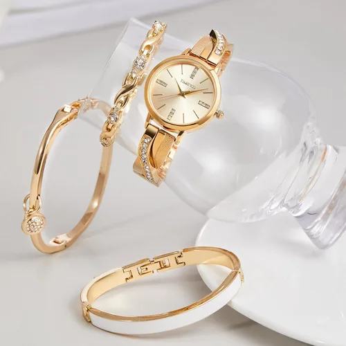 Vista 5 de TIME100 Women's Bangle Watch and Watch Chain Bracelets Premium Crystal Accented Bracelet Set