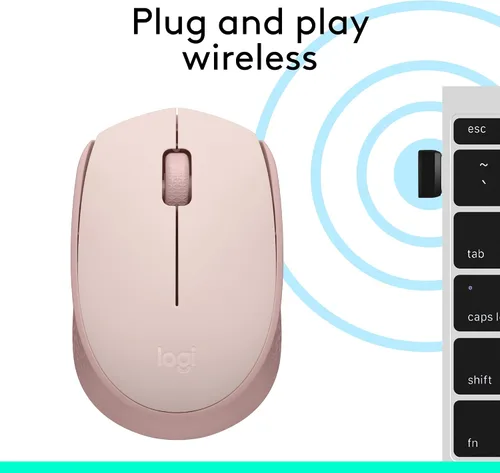 Vista 7 de Logitech Mouse inalámbrico M170 para PC, Mac, laptop, 2.4 GHz con mini receptor USB, seguimiento óptico, duración de la batería de 12 meses, Rosa