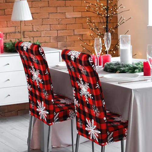 Vista 5 de Preboun 6 piezas de fundas para sillas de Navidad, protectores elásticos estampados para respaldo de silla, fundas para sillas de comedor, fundas