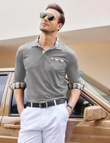 Vista 2 de Polera polo clásica Coofandy de hombre, con manga corta y cuello plisado