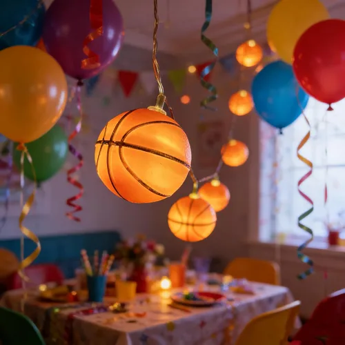 Vista 6 de Luces de Cadena de Baloncesto, 14 pies 20 LED Alimentadas por Batería para Interiores, Decoración Deportiva Pelota Fiesta Temática Deportiva Luces