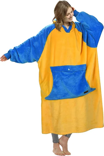 Vista 18 de Catalonia - Sudadera gigante tipo manta con capucha, sudadera con forro polar y bolsillo frontal grande, para adultos, hombres, mujeres
