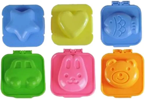 Vista 5 de Juego de 6 moldes de dibujos animados lindos huevos hervidos para sushi y arroz, molde de arroz con forma de corazón para huevo, sushi y arroz