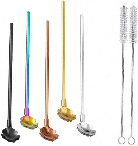 Vista 6 de 7 popotes de metal para beber con 2 cepillos de limpieza de 8.5 pulgadas, cuchara de barra reutilizable para café helado, bebida congelada, batidos