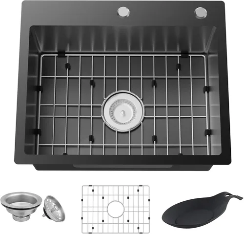 Vista 12 de Fregadero de cocina negro, fregadero de barra de acero inoxidable de 15 x 17 pulgadas, fregadero de cocina pequeño, elección ideal para espacios