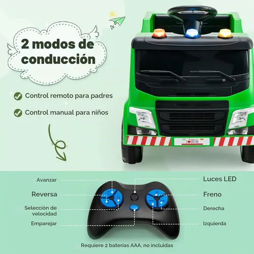 Vista 3 de GLACER Coche de paseo para niños, camión de basura de 12 V con control