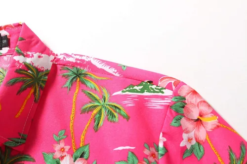 Vista 4 de SSLR Paquete de camisa hawaiana para hombre, camisa de manga corta con flamenco casual con botones, camisa de playa de verano