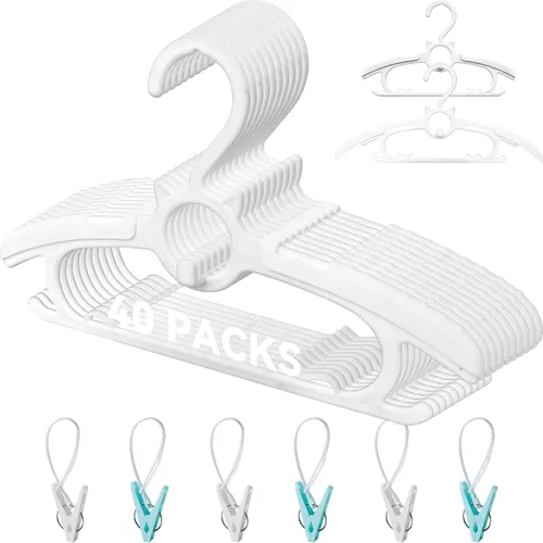 Vista 9 de 40 piezas de perchas extensibles para guardería de bebé, perchas para niños pequeños ajustables y antideslizantes para ropa de bebé, percha