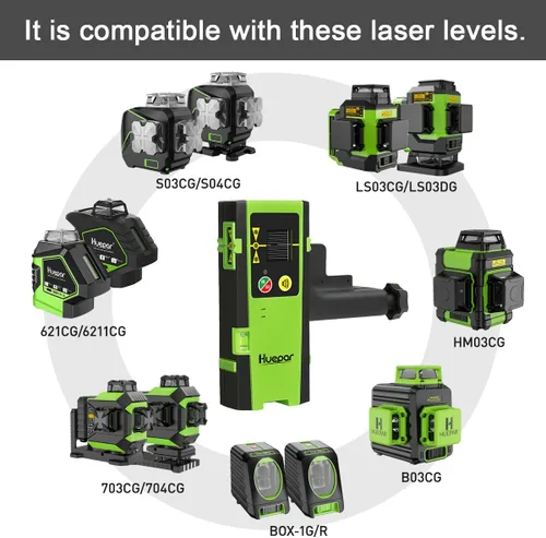 Vista 5 de Huepar Detector láser LR-6RG para nivel láser, compatible con niveles láser Huepar y Pro con solo modo de pulso, receptor láser de detección