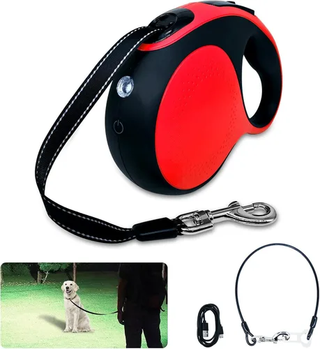 Vista 9 de Correa retráctil para perro con luz LED recargable, correa de perro resistente de 16 pies para perros medianos y grandes de hasta 110 libras, 360°