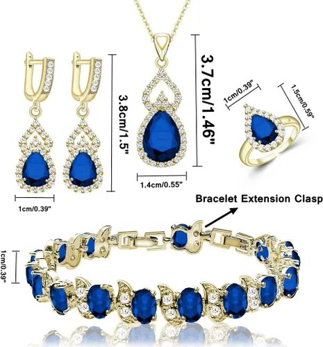 Vista 4 de LMXXVJ Juego de joyas para mujer, collar chapado en platino, anillo abierto, aretes, pulsera, para cumpleaños, aniversario, día de la madre, regalos