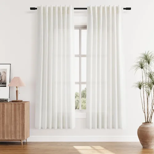 Vista 12 de Aersas Aqua Green Linen Curtains 84 Inches Long 2 Panels Set Back Tab Rod Pocket Living Room Curtain Farmhouse Rustic Light Filtering Hook Drapes
