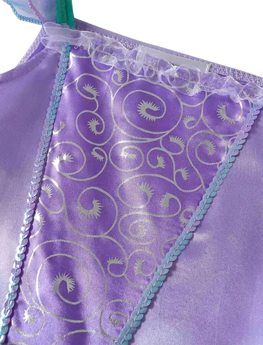 Vista 4 de Ropa de vestir de princesa sirena para niñas pequeñas, disfraz de princesa Ariel para niñas con accesorios Knemmy