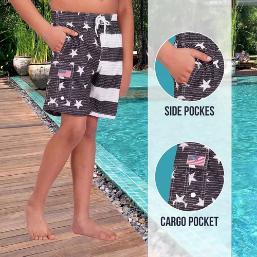 Vista 3 de North 15 Traje de baño para niños, traje de baño con bandera de Estados Unidos, traje de baño de playa de secado rápido, traje de baño