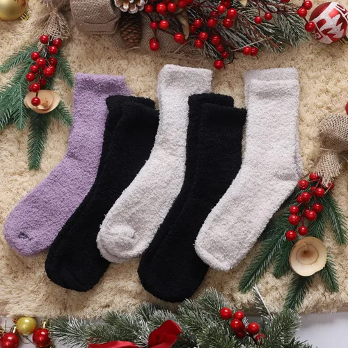 Vista 7 de Calcetines mullidos para mujer, calcetines suaves y esponjosos, calcetines de felpa gruesos y acogedores, calcetines de Navidad para mujer, 5 pares