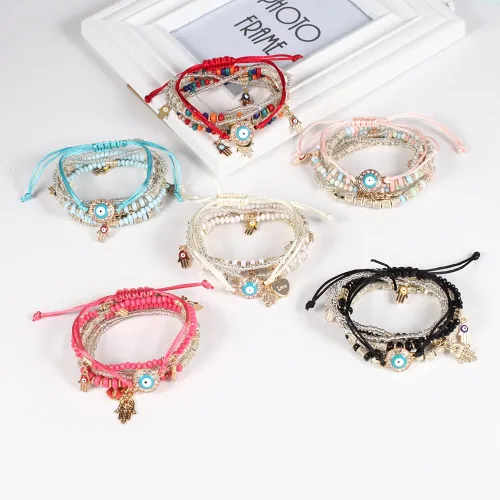 Vista 5 de Solosoya Bohemian Boho Stackable Bracelets for Women Set, Girls Stretch Multilayer Stack Beads Colorful Beaded Charm Bracelets Girl Handmade Jewelry