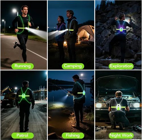 Vista 8 de LED Reflective Running Vest Lights for Runners, Running Lights with Front Light, Safety USB Rechargeable Reflective Night Lights For Men/Women