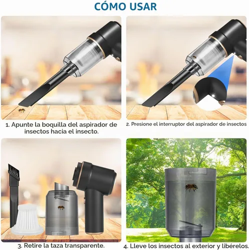 Vista 4 de Aspiradora Atrapa Insectos, Trampas Atrapa Arañas e Insectos, Atrapador de Insectos Recargable con Cabezal de Cepillo y Cable de Carga y Boquilla