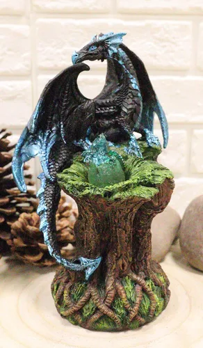 Vista 7 de Ebros Blue Midnight Dragon Mother Guarding Huevo translúcido con luz nocturna LED, figura como Calabozos y Dragones, decoración de fantasía
