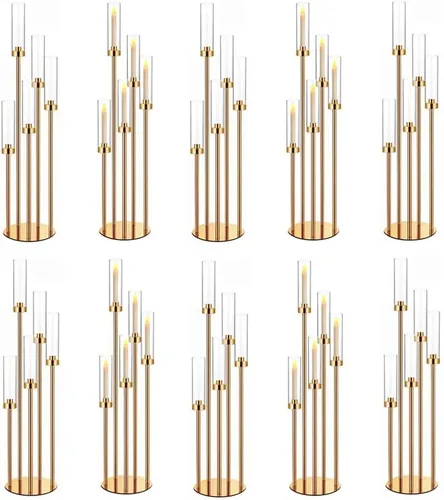 Vista 10 de Centros de mesa de candelabro negro de 35 pulgadas, 10 piezas, para mesas, 5 brazos, centros de mesa de boda para decoraciones