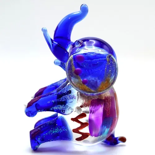 Vista 11 de Figuras pequeñas en miniatura pintadas a mano de elefante sentado en vidrio soplado, decoración del hogar, colección de animales, regalo (azul verde)