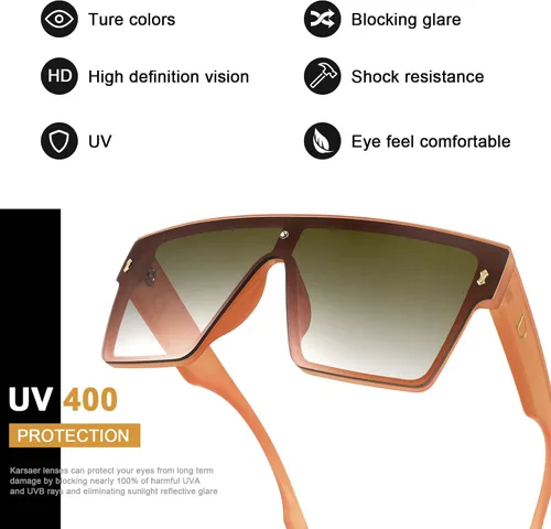 Vista 3 de Karsaer Chic De Gran Tamaño Cuadrado Mujeres Hombres De Una Sol Pieza Gafas De Sol Moda Top Plano Grande Unisex Gafas De Sol Mujeres Hombres K7110