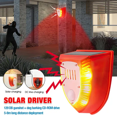 Vista 8 de Alarma solar con sensor de movimiento para exteriores: luces solares de alarma de seguridad con ladridos de perro y sonido de disparo