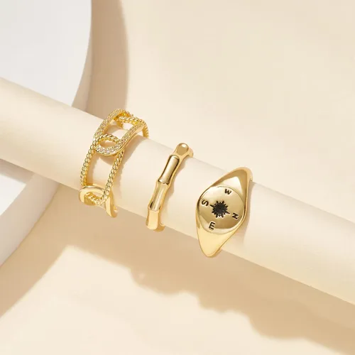 Vista 6 de KissYan Juego de anillos de oro para mujer, chapados en oro de 14 quilates, apilables, abiertos, con sello trenzado, ajustable, delicado, joyería