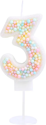 Vista 22 de Vela de Cumpleaños Número 0 Macarrón con Purpurina 3D Número 0 Vela Adorno para Pastel para Cumpleaños Boda Aniversario Fiesta Temática Dulce Pastel