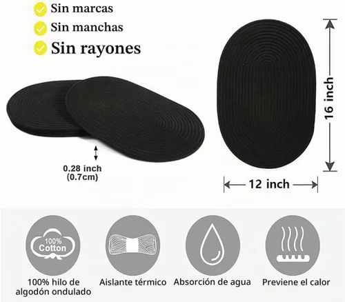 Vista 2 de Juego de 4 manteles individuales de tejido ovalado de ratán de 12 x 16 pulgadas, manteles individuales de mimbre de algodón, estilo rústico