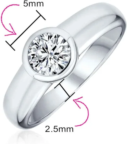 Vista 5 de Personalize Modern Simple Minimalist 1CT Cubic Zirconia AAA CZ Bezel Set Round Solitaire Promise Engagement Ring For Women .925 Sterling Silver