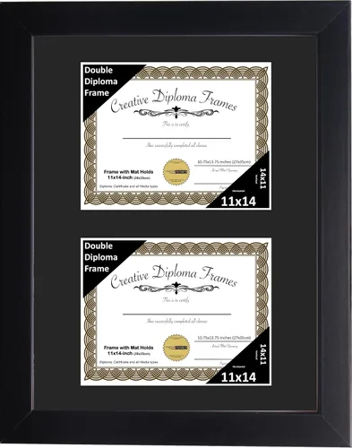 Vista 44 de Creative Picture Frames Marco de diploma doble clásico negro de 6 x 8 pulgadas con vidrio negro y colgador de pared instalado