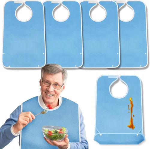 Vista 6 de Paquete de 4 baberos de tela de rizo para adultos con atrapamigajas, baberos para adultos lavables y ajustables, unisex, para hombres, mujeres