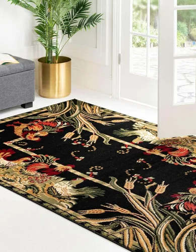 Vista 3 de Unique Loom Barnyard Collection - Alfombra de área - Granja (2' x 3' 1" Rectangular, Negro/Créma)