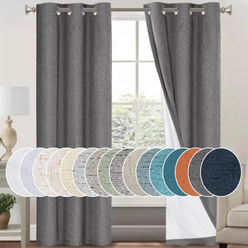 Vista 109 de Cortinas con textura de lino 100% opacas de 64 pulgadas de largo, juego de 2 paneles de cortinas de lino opacas con forro aislante térmico que Arena