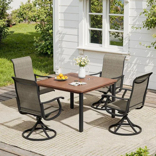 Vista 71 de VICLLAX Muebles pequeños de exterior de 3 piezas, 2 sillas giratorias de patio y mesa redonda pequeña para 2, sillas de carbón oscuro y negro