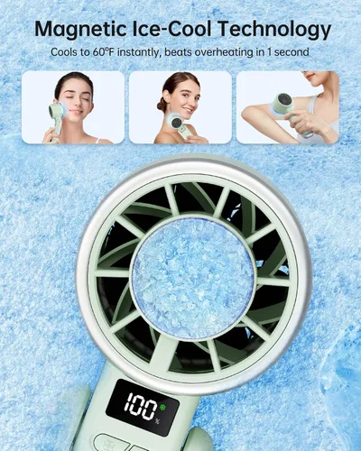 Vista 2 de TriPole Ventilador Turbo Portátil de Mano con Enfriamiento de Hielo, Mini Ventilador Plegable de 5 Velocidades con Batería Recargable 3 en 1