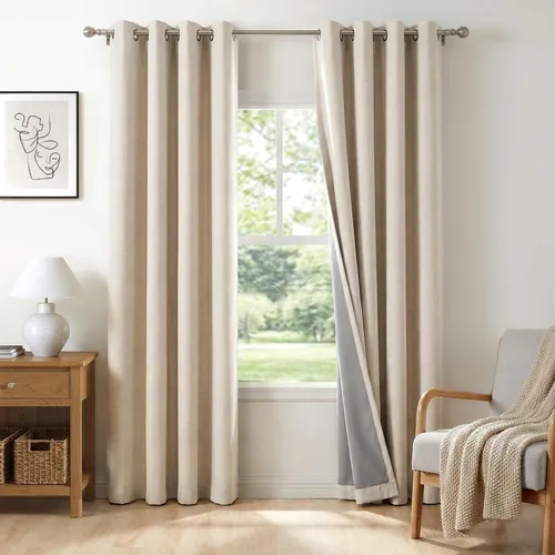 Vista 32 de Cortinas opacas de lino para dormitorio de 45 pulgadas de largo, cortinas beige con ojales para sala de estar, cortinas de oscurecimiento