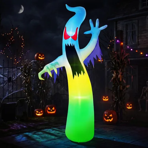 Vista 7 de Joiedomi Inflables de Halloween de 12 pies de alto, decoración de Halloween inflable para exteriores, fantasmas inflables para patio con LED