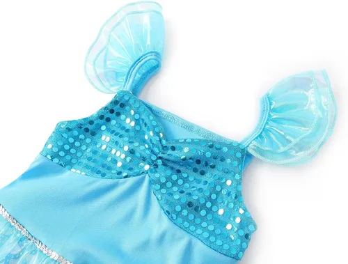 Vista 3 de AmzBarley Disfraz de sirena para niñas pequeñas, disfraz de princesa de cumpleaños, Halloween, cosplay, con accesorios