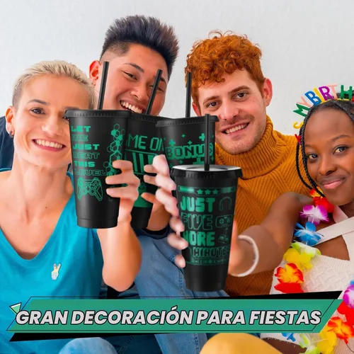 Vista 6 de Mifoci - 12 tazas para jugadores con tapas y pajillas, color negro