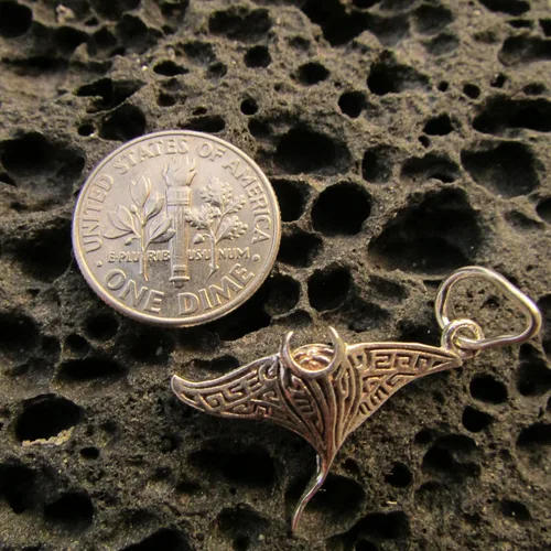 Vista 6 de Collar con colgante de manta raya, mini, plata de ley, océano playa regalo joyería hecho a mano único