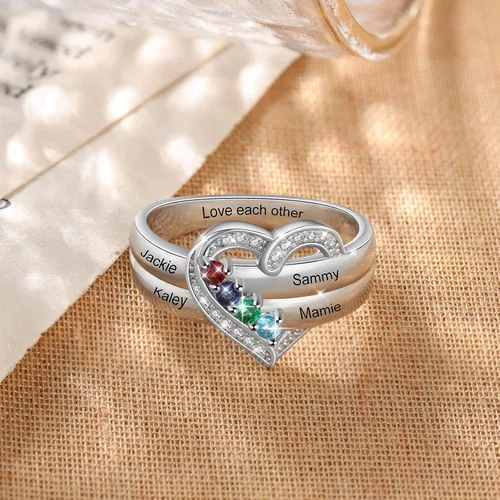 Vista 4 de Lam Hub Fong Anillos para mamá con 1-6 piedras de nacimiento personalizadas, anillo de madre para madre e hija, anillos de nombre para abuela